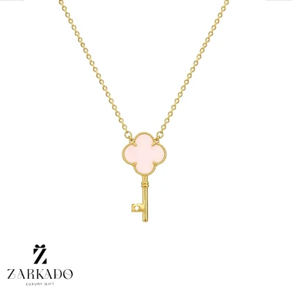 گردنبند طلا طرح کلید ونکلیف سنگ دار صورتی