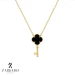 گردنبند طلا طرح کلید ونکلیف سنگ دار مشکی