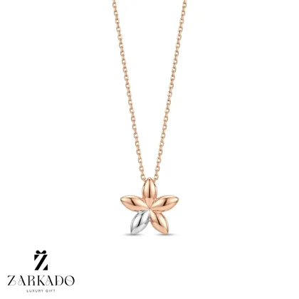 پلاک زنجیر طلا طرح گل دو رنگ آبکاری رزگلد و سفید