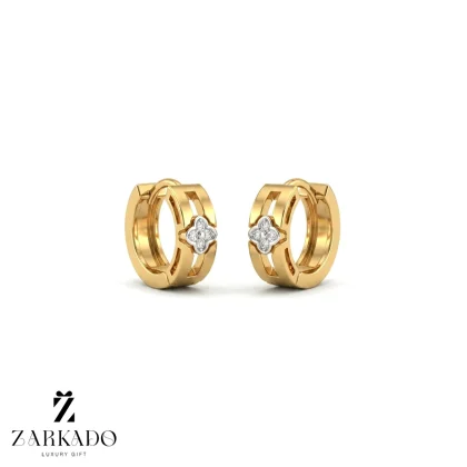 گوشواره حلقه ای طلا ونکلیف طلایی با نگین آبکاری سفید
