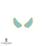 گوشواره میخی طلا طرح بال فرشته آبی آسمانی کد E5581