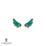 گوشواره میخی طلا طرح بال فرشته سبز کد E5578