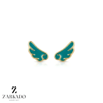 گوشواره میخی طلا طرح بال فرشته سبز