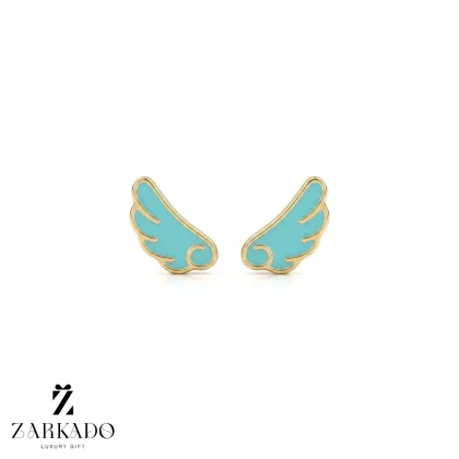 گوشواره میخی طلا طرح بال فرشته آبی آسمانی