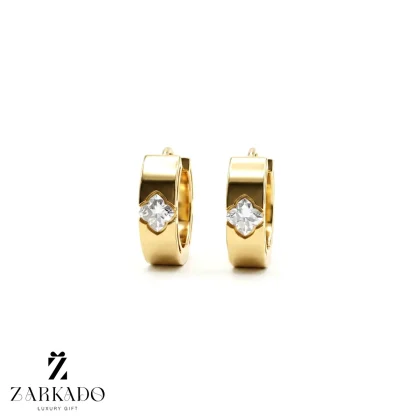 گوشواره حلقه ای طلا ونکلیف زرد با تراش آبکاری سفید